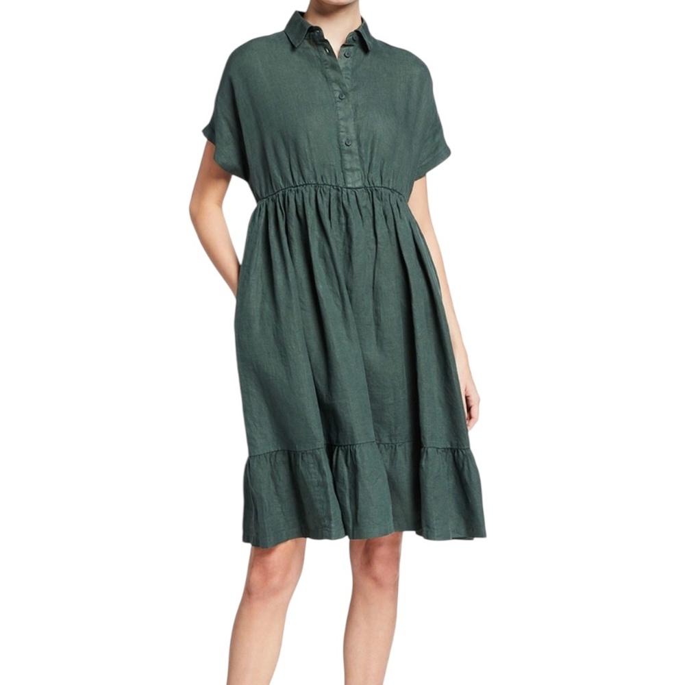 Max Mara Leisure Green Baby Doll Dolmen Linen Dress with POCKETS size Medium
